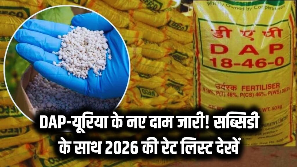 किसानों की मौज! DAP और यूरिया के नए दाम जारी, सब्सिडी के साथ अब इतने में मिलेगी बोरी; देखें 2026 की नई रेट लिस्ट।